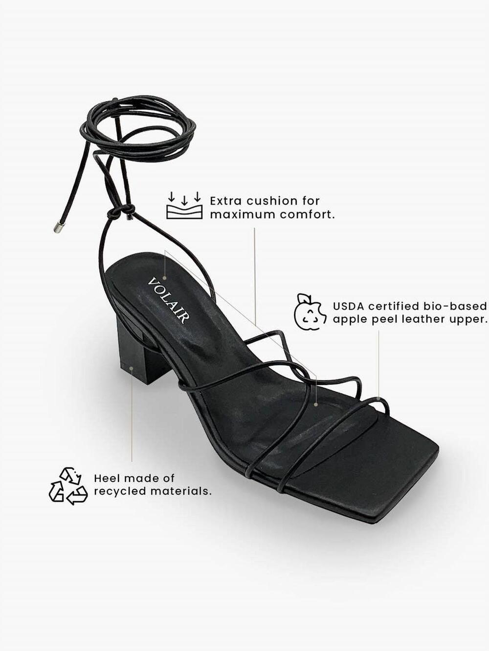 NEW VOLAIR women's comfy strappy laced up heel in black